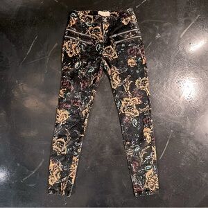 Free People Lennon Velvet Floral Moto Pants with Double Zipper Design Size 4